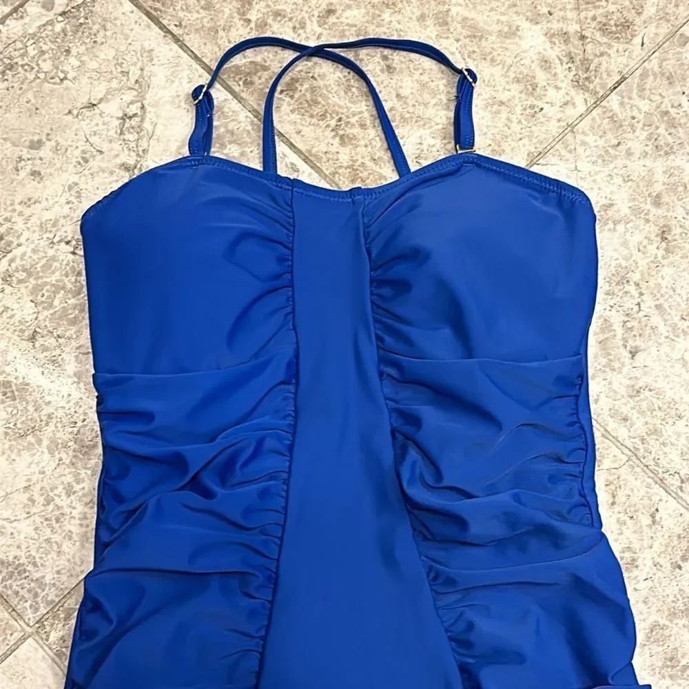 Cabana Life Blue Ruched One Piece Swimsuit Small Fully Lined Convertible Straps